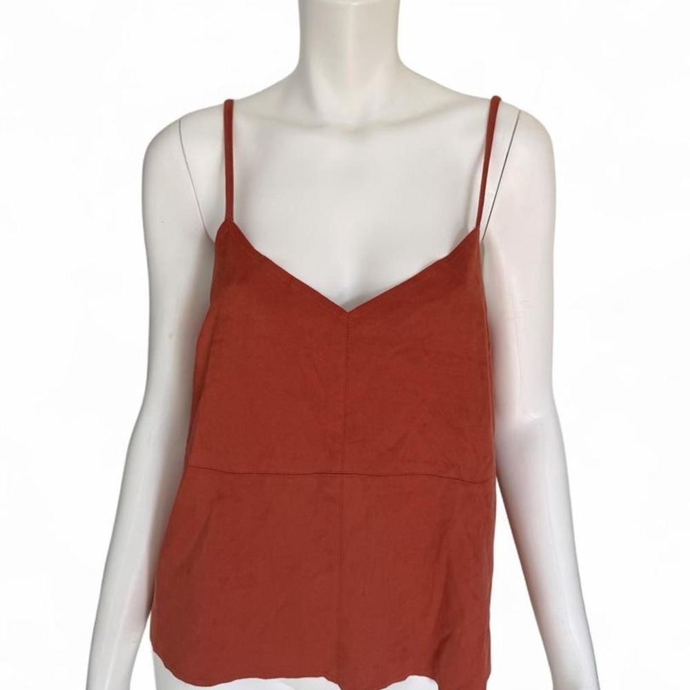 Naked Zebra Rust Orange Faux Suede Cami Tank Top Large V Neck Flowy NWT